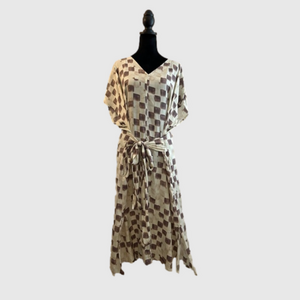 Grade & Gather Checkered Satin Dress Wisteria Size M